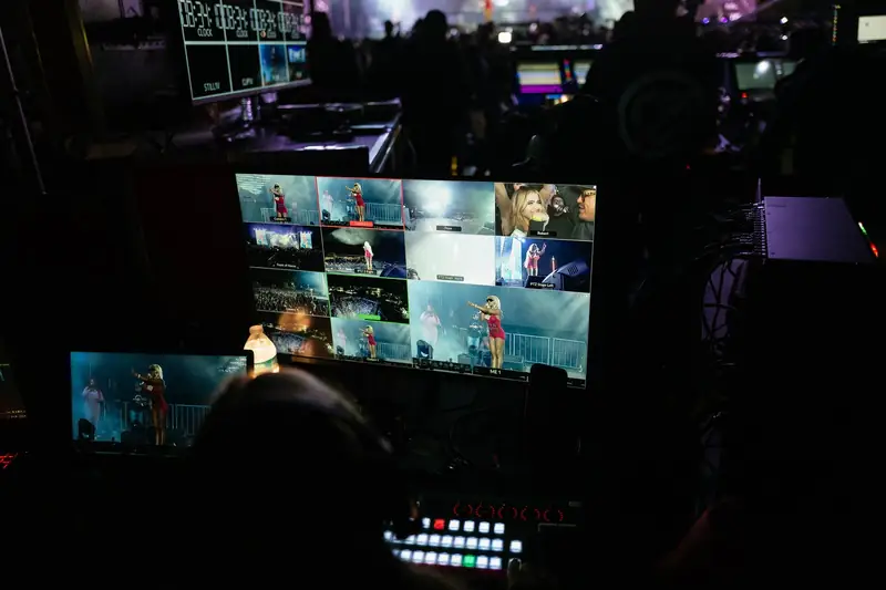 A multiviewer showing sixteen camera feeds during a live broadcast cut.